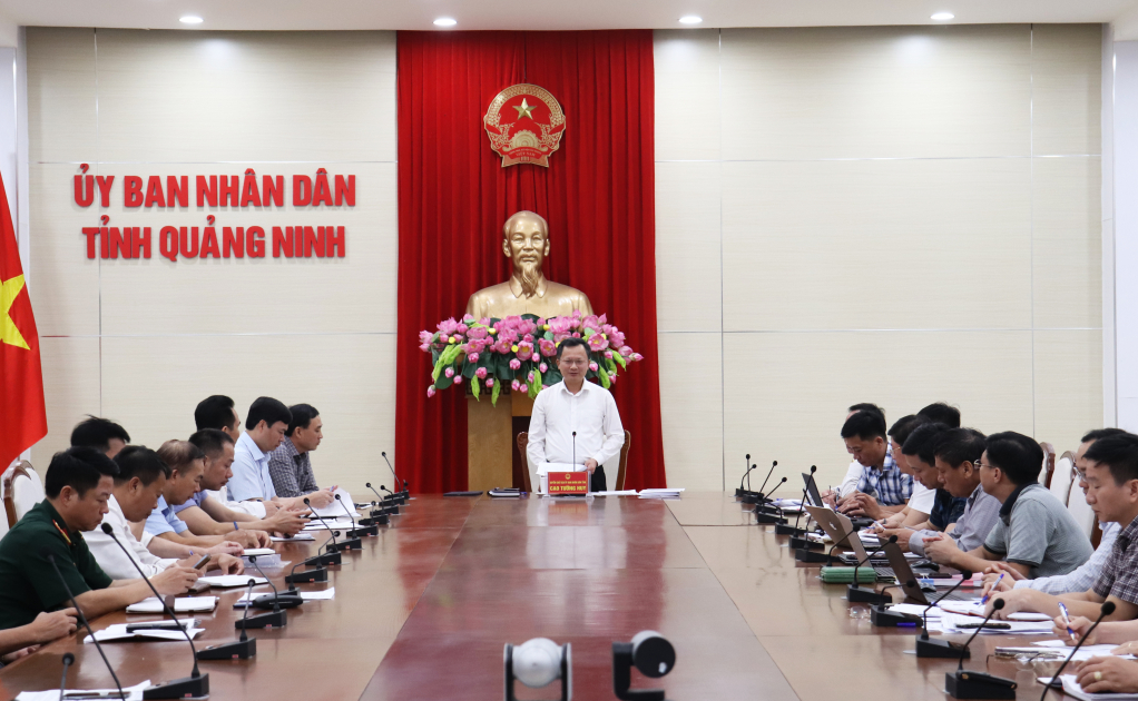 Đồng chí Cao Tường Huy, Quyền Chủ tịch UBND tỉnh phát biểu tại cuộc họp.