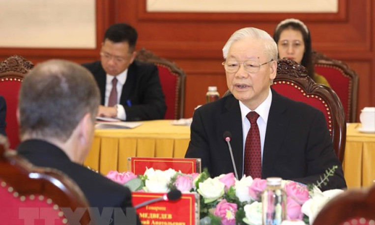 Tổng Bí thư hội đàm với Chủ tịch Đảng Nước Nga Thống nhất