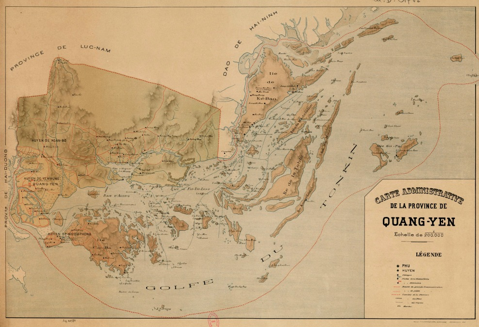 Bản đồ hành chính tỉnh Quảng Yên năm 1890. Khi đó, tỉnh Hải Ninh vẫn là một đạo.Đảo Cát Hà là huyện Nghiêu Phong, thuộc tỉnh Quảng Yên. Nguồn: Flick Mạnh Hải