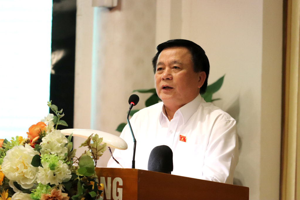 GS, TS Nguyễn Xuân Thắng, Ủy viên Bộ Chính trị, Giám đốc Học viện, Chủ tịch Hội đồng Lý luận Trung ương phát biểu tại hội nghị. 