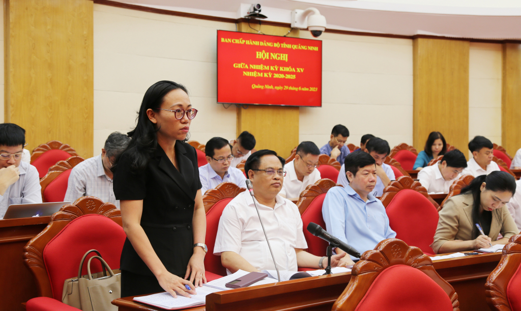 Đồng chí Lê Ngọc Hân, Giám đốc Sở Thông tin và Truyền thông phát biểu thảo luận tại tổ.