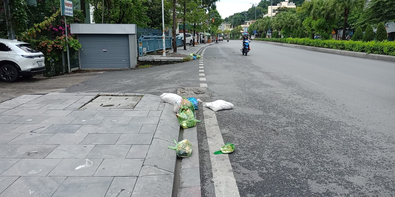 Thời điểm nào cũng bắt gặp những túi rác vứt bừa bãi dọc vỉa hè trên địa bàn TP Hạ Long.