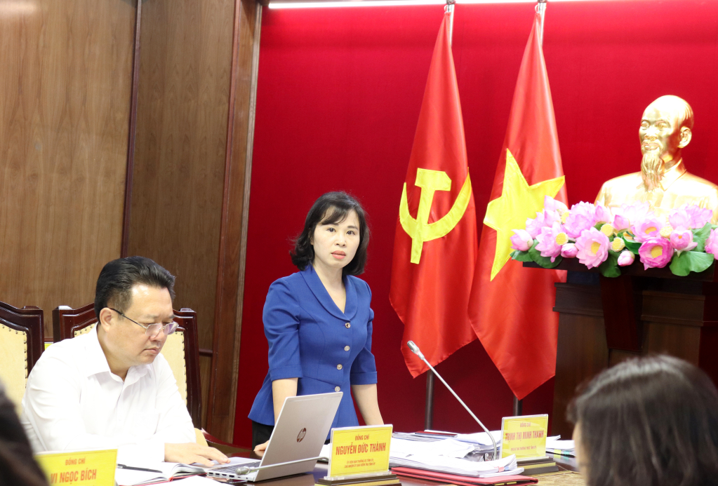 Đồng chí Trịnh Thị Minh Thanh, Phó Bí thư Thường trực Tỉnh ủy phát biểu tại cuộc họp.
