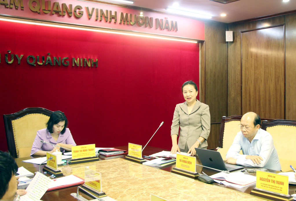 Đồng chí Vi Ngọc Bích, Ủy viên Ban Thường vụ Tỉnh ủy, Phó Chủ tịch Thường trực HĐND tỉnh, phát biểu tại cuộc họp.