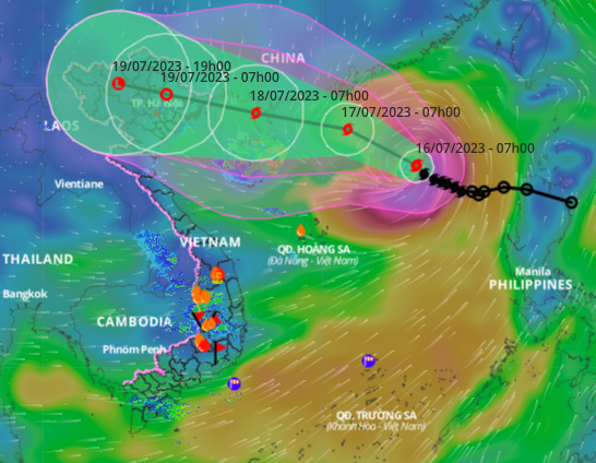 Cập nhật vị trí và đường đi của bão số 1 Talim lúc 8h ngày 16/7.
