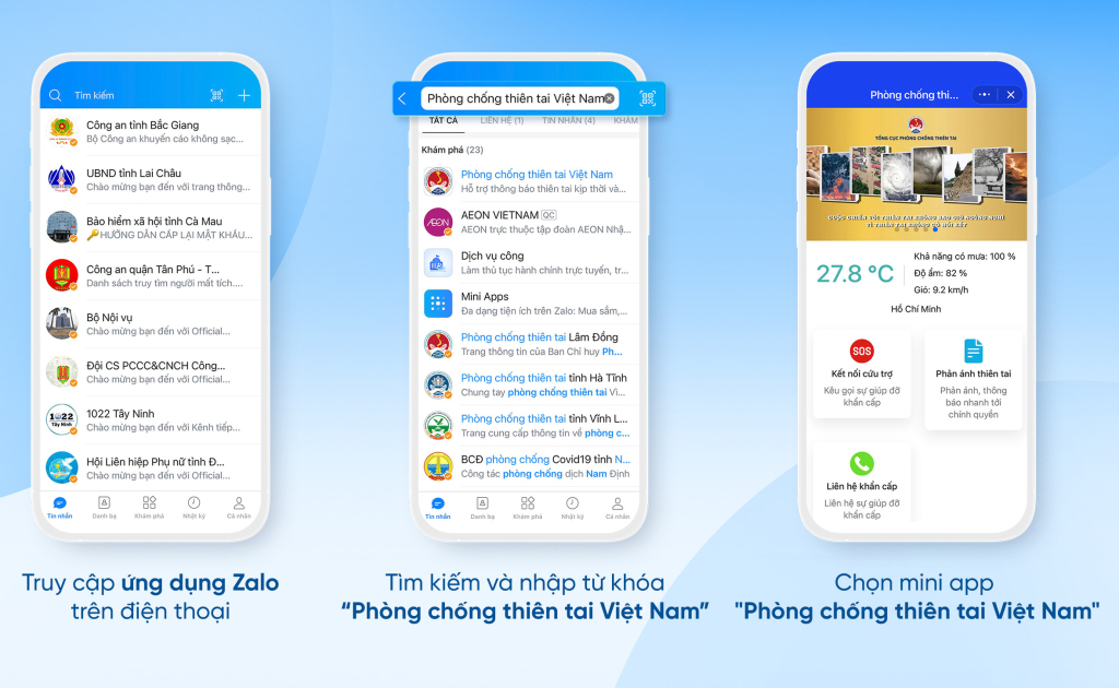 Cách truy cập và sử dụng mini app Phòng chống thiên tai Việt Nam. 