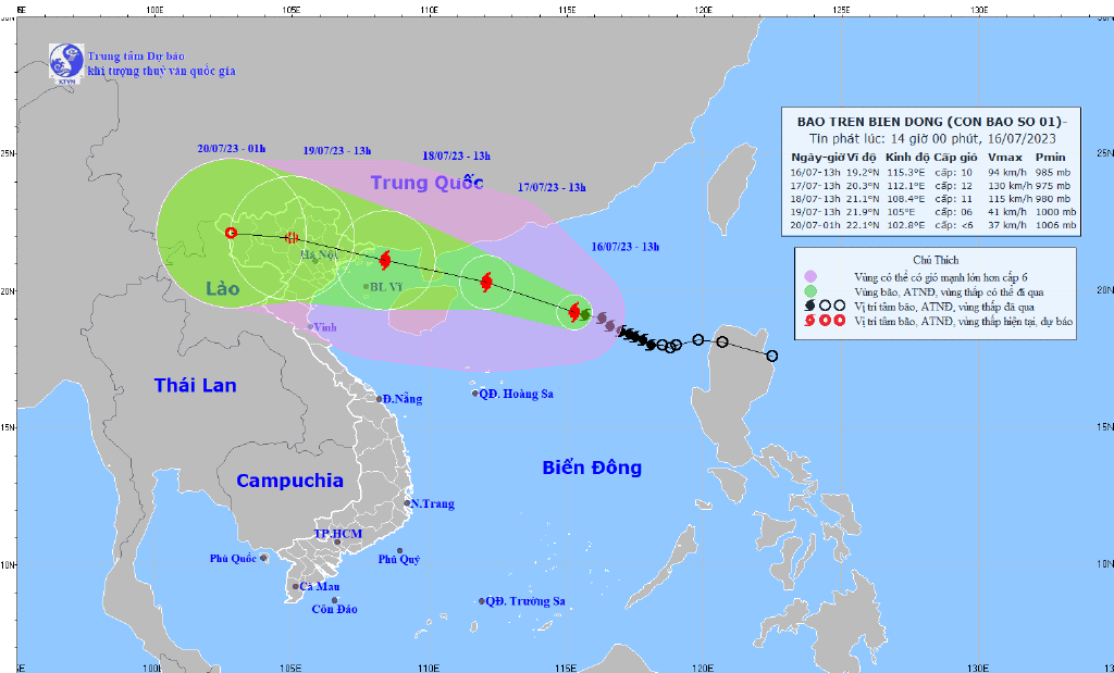 Hướng đi của bão số 1.