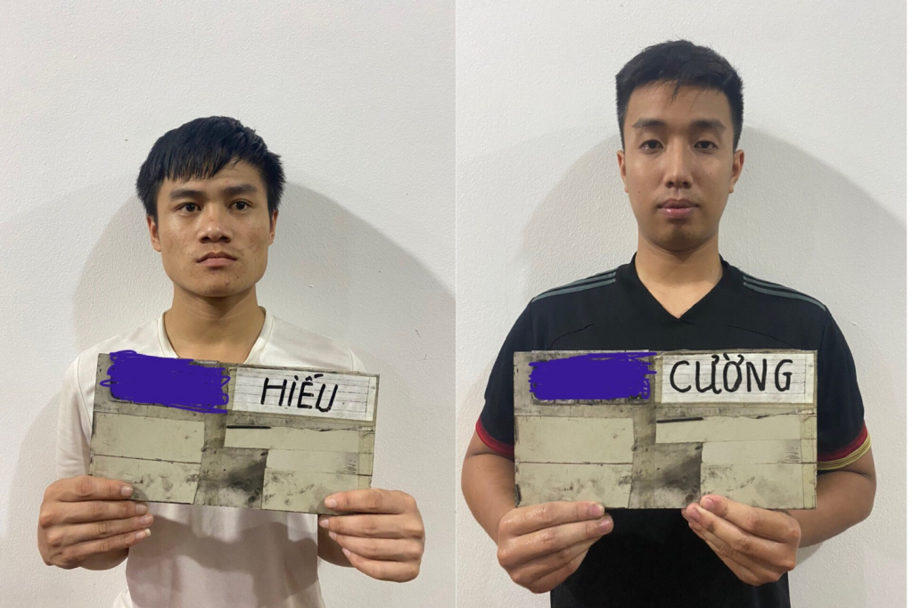 Hai đối tượng Cường và Hiếu tại Cơ quan Công an.