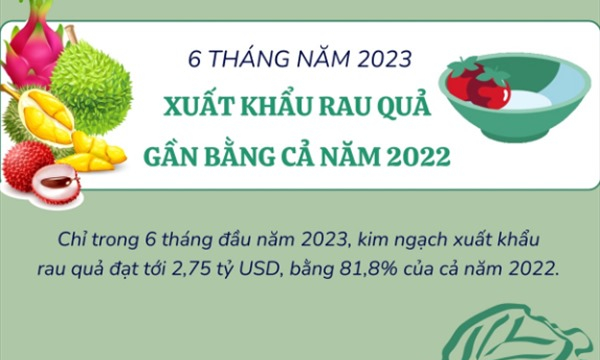 Xuất khẩu rau quả 6 tháng đầu năm 2023 gần bằng cả năm 2022