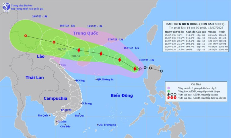 Bão số 1 giật cấp 10 cách bán đảo Lôi Châu (Trung Quốc) khoảng 880km