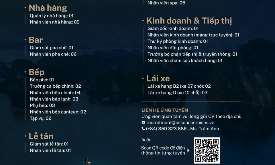 DU THUYỀN ESSENCE GRAND CRUISES TUYỂN DỤNG CÁC VỊ TRÍ