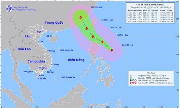Nhiều khu vực có nắng nóng, bão Doksuri có khả năng mạnh lên