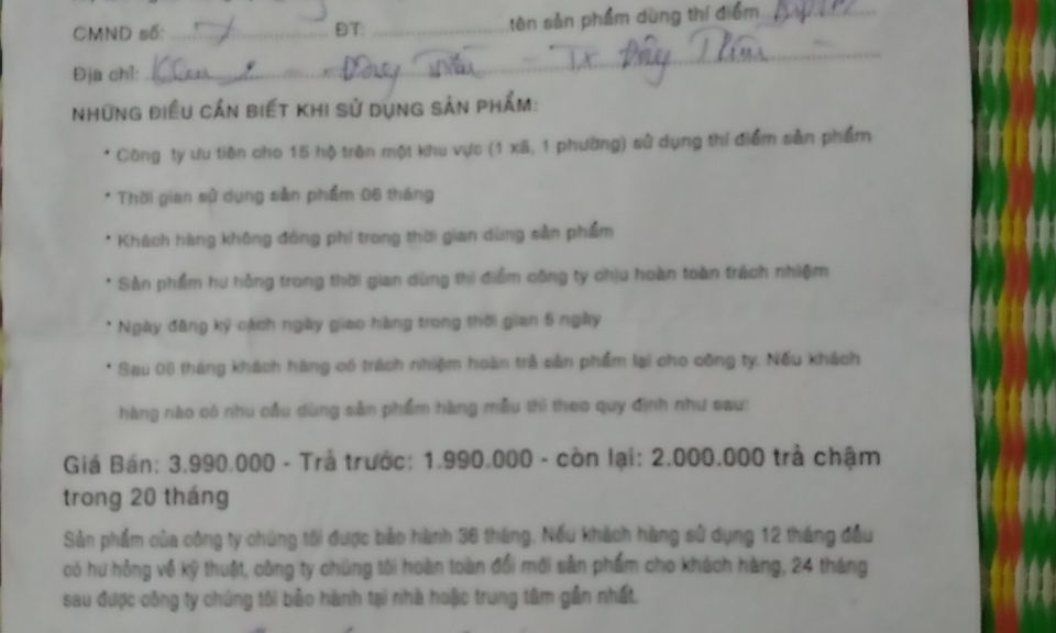 Cảnh giác với thủ đoạn hợp đồng dùng thí điểm hàng mẫu