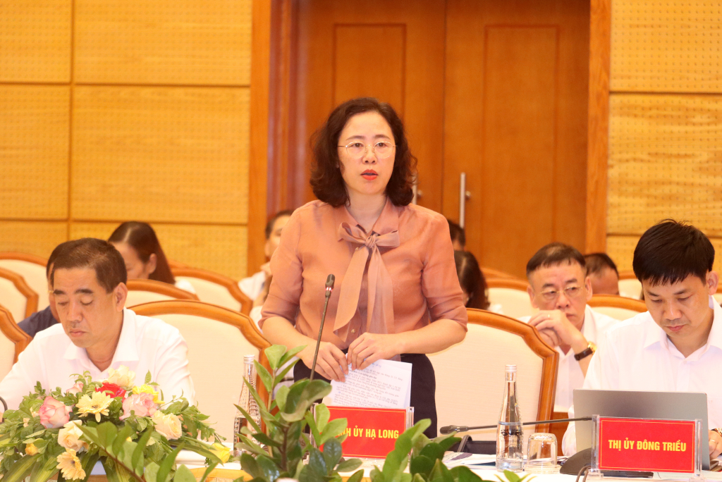 Đồng chí Vũ Thị Mai Anh, Phó Bí thư Thường trực Thành ủy Hạ Long, phát biểu tham luận tại hội thảo.
