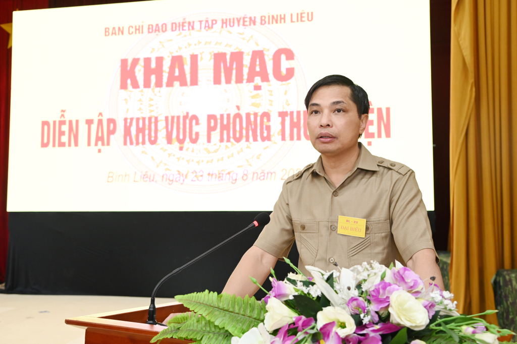 Đồng chí Vũ Văn Diện, Phó Chủ tịch UBND tỉnh Quảng Ninh phát biểu chỉ đạo khai mạc diễn tập.