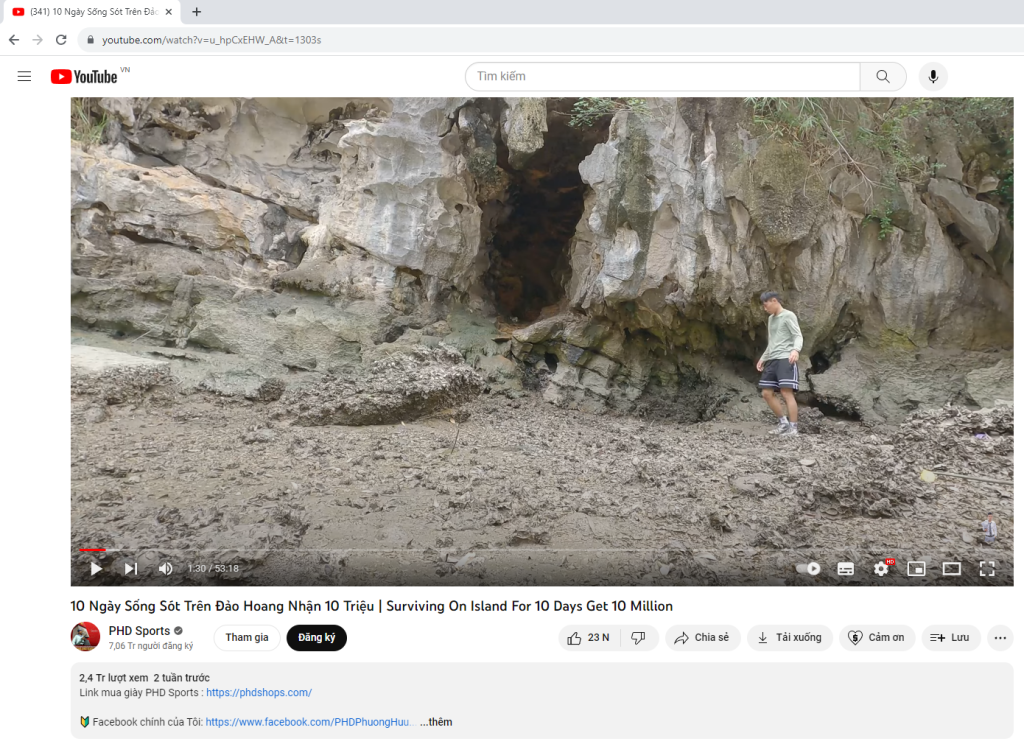 Hình ảnh cắt từ Video review chuyến trải nghiệm đảo hoang của Youtuber Phương Hữu Dưỡng đăng tải.