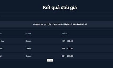 Kết quả đấu giá biển số ô tô chiều 21/9: Giá thấp nhất 45 triệu đồng