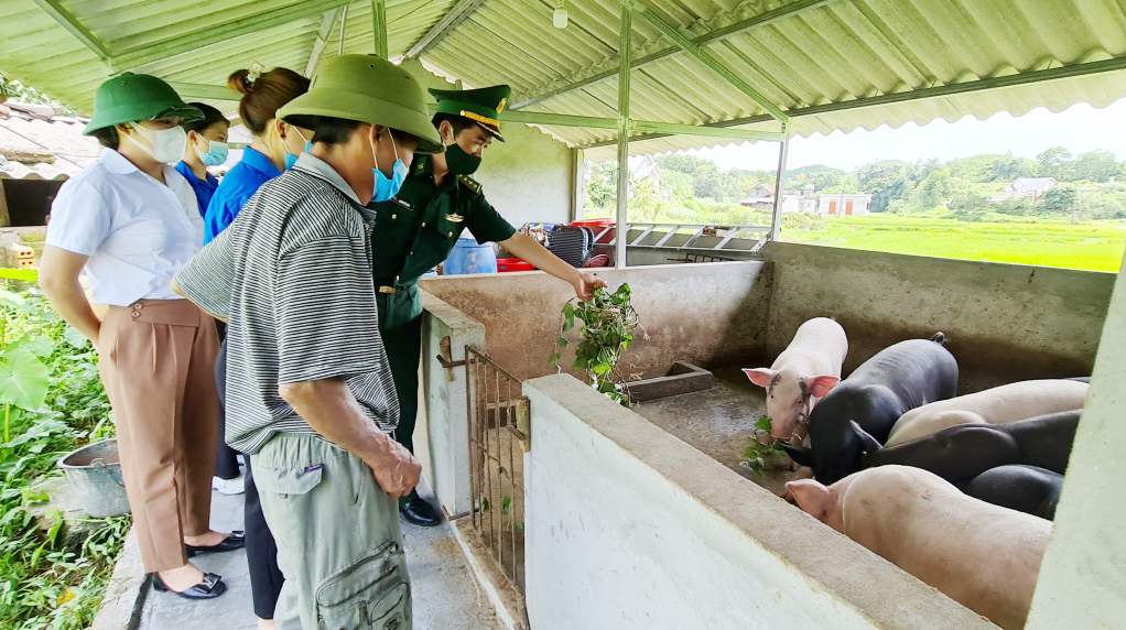 Ông Phùn Quay Sáng (bản Cấu Phùng, xã Quảng Sơn, huyện Hải Hà) được Đồn BP Quảng Đức hỗ trợ di chuyển chuồng trại chăn nuôi ra xa nhà ở. 