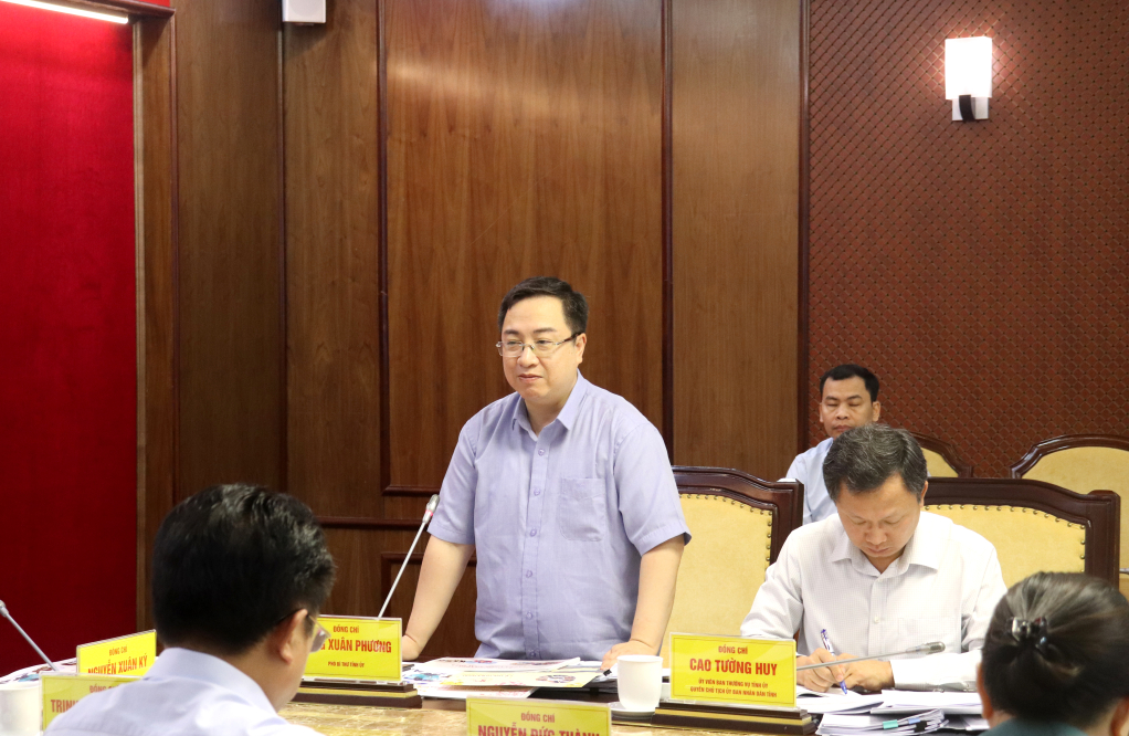 Đồng chí Đặng Xuân Phương, Phó Bí thư Tỉnh ủy, phát biểu tại cuộc họp.