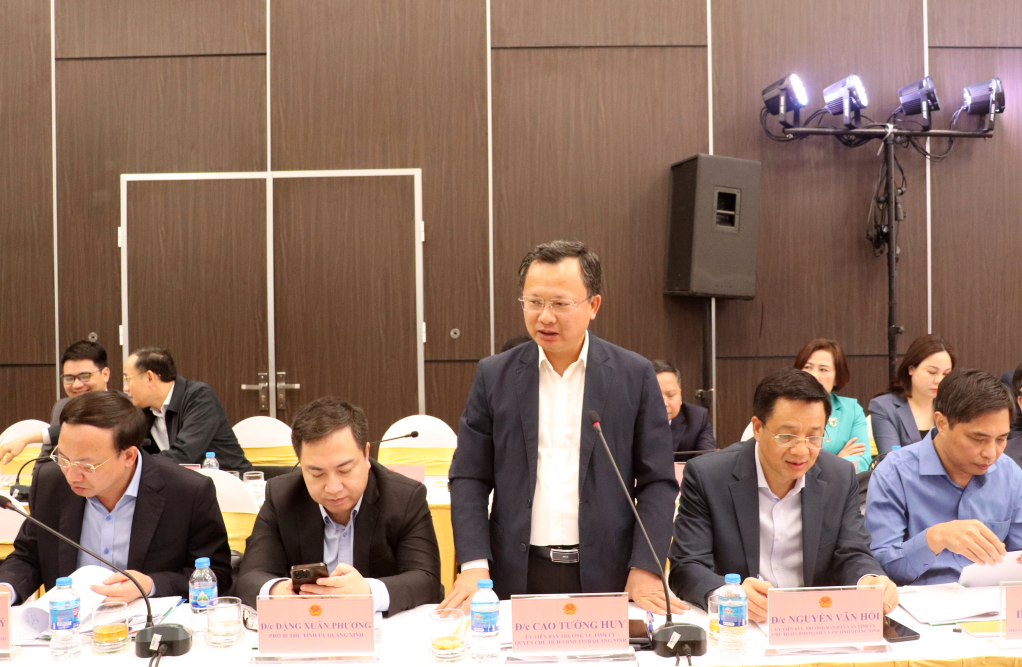Đồng chí Cao Tường Huy, Quyền Chủ tịch UBND tỉnh phát biểu tại hội nghị.