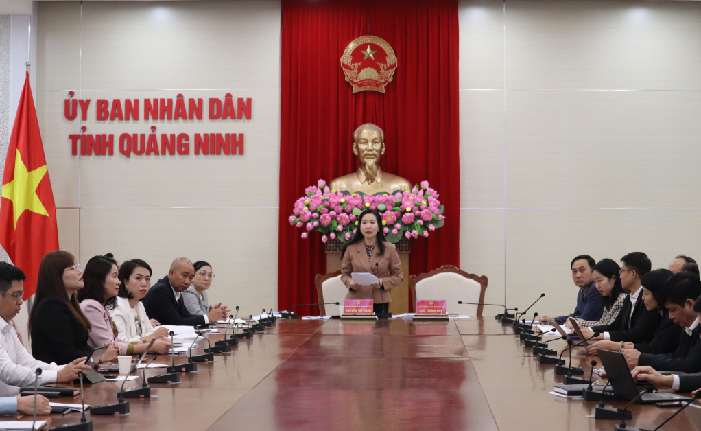 Phó Chủ tịch UBND tỉnh Nguyễn Thị Hạnh tham luận tại hội nghị.