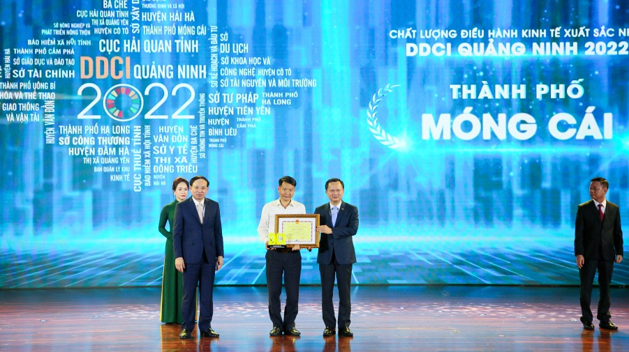 Kết quả xếp hạng DDCI Quảng Ninh 2022 ghi nhận TP Móng Cái dẫn đầu khối các địa phương. Ảnh: Thu Chung