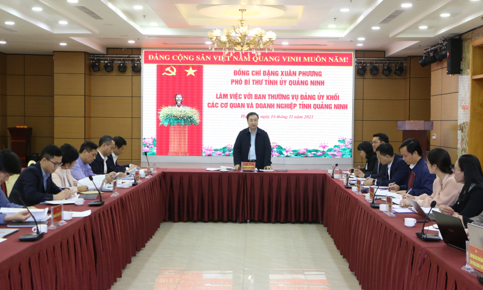 Phó Bí thư Tỉnh ủy Đặng Xuân Phương làm việc với Ban Thường vụ Đảng ủy Khối các cơ quan và doanh nghiệp tỉnh