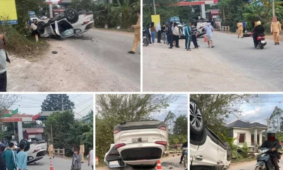 Ô tô lật ngửa, một người tử vong sau va chạm với xe máy sang đường