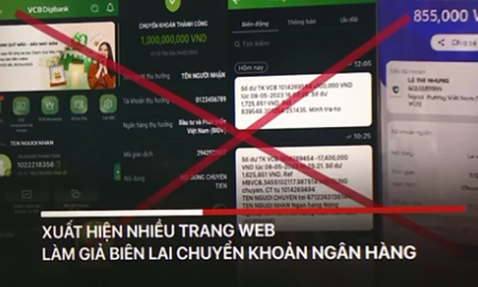 Xuất hiện nhiều trang web làm giả biên lai chuyển khoản ngân hàng