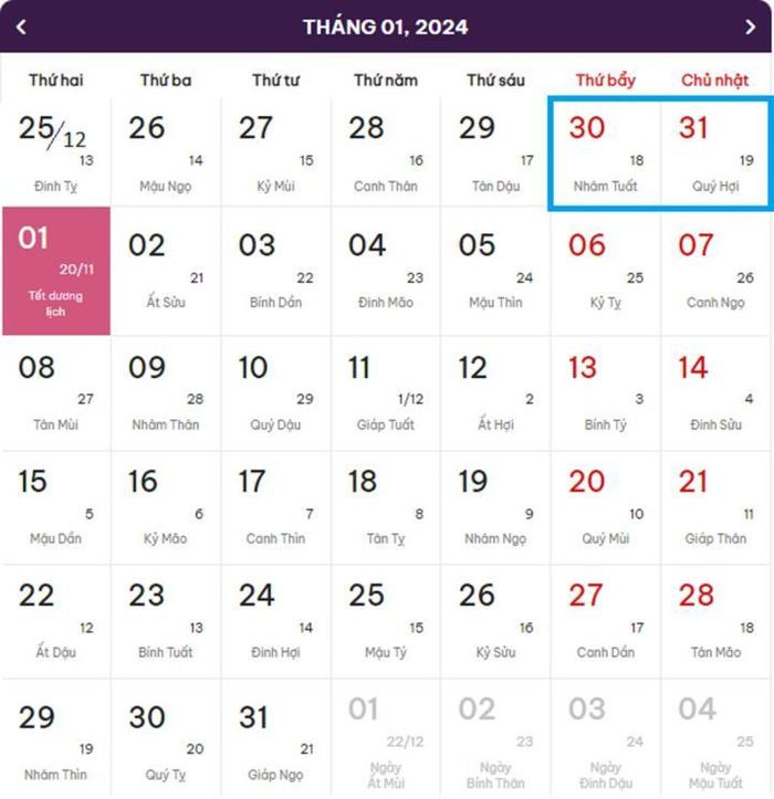 Lịch nghỉ Tết Dương lịch 2024 và chi tiết các ngày lễ khác trong năm