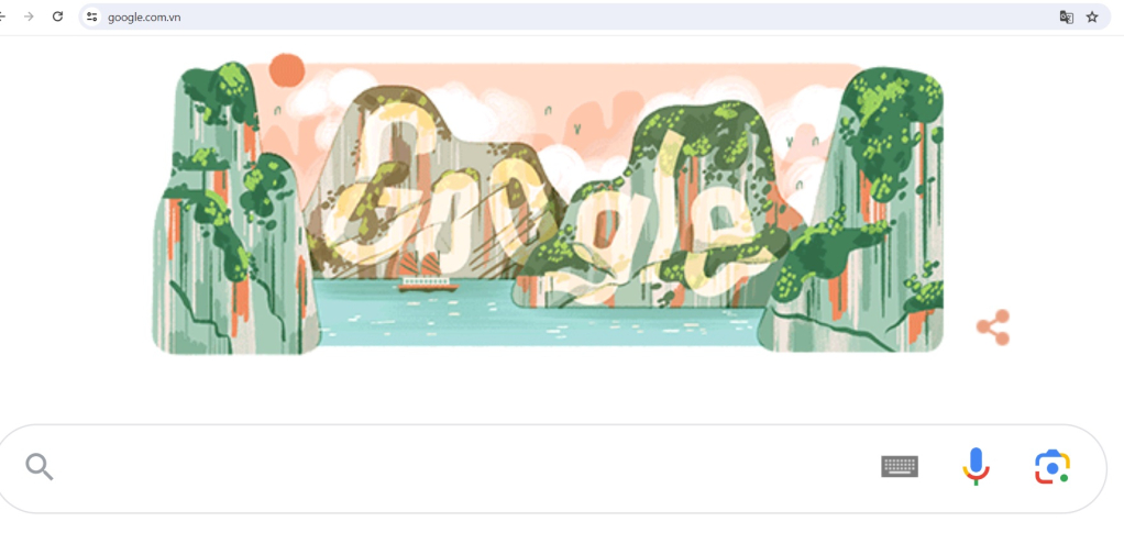 Trang chủ Google Việt Nam đã vinh danh Di sản thiên nhiên thế giới Vịnh Hạ Long trên Google Doodle.