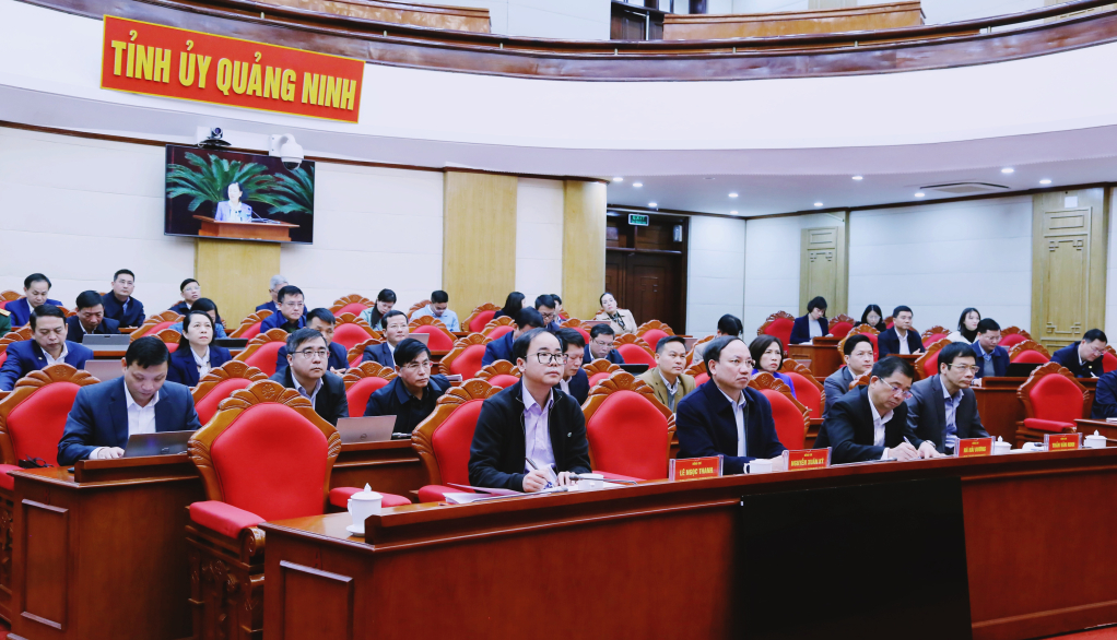 Các đại biểu dự hội nghị tại điểm cầu tỉnh Quảng Ninh.