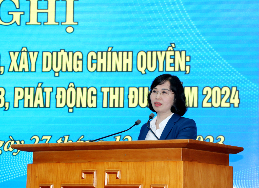 Đồng chí Trịnh Thị Minh Thanh, Phó Bí thư Thường trực Tỉnh ủy, phát biểu chỉ đạo hội nghị.