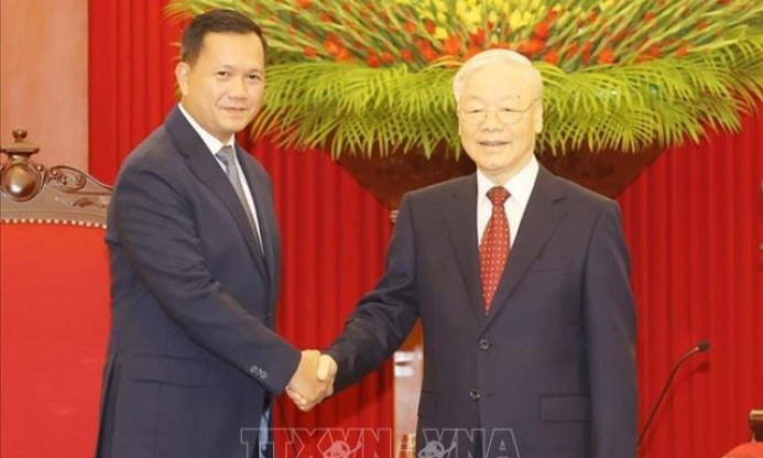 Tổng Bí thư Nguyễn Phú Trọng tiếp Thủ tướng Campuchia Hun Manet