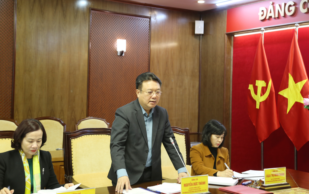 Đồng chí Nguyễn Đức Thành, Chủ nhiệm Ủy ban Kiểm tra Tỉnh ủy, phát biểu tại hội nghị.