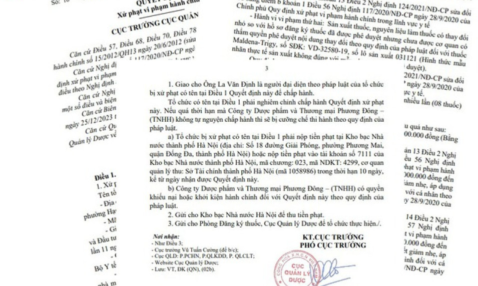 Công ty Dược phẩm Phương Đông bị phạt 70 triệu đồng do vi phạm nhiều lần