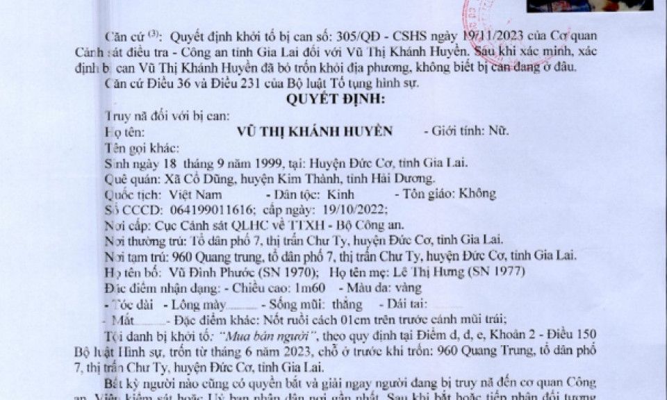 Truy nã "nữ quái" lừa bán người sang Myanmar