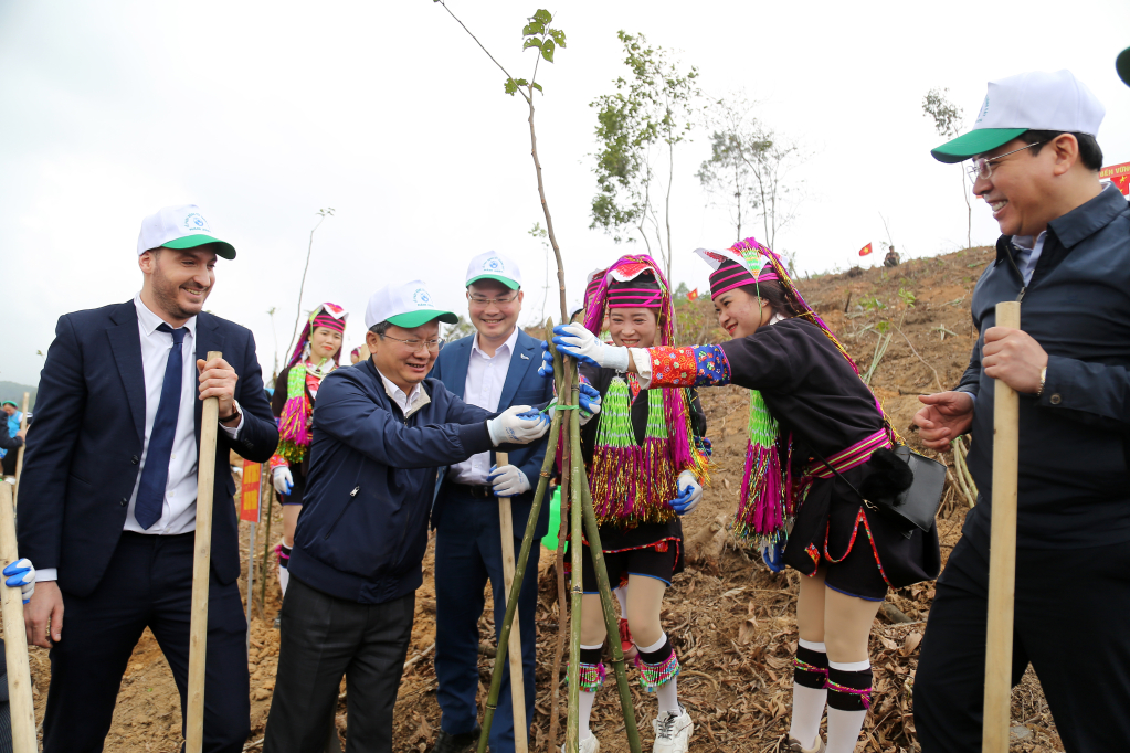 Đồng chí Cao Tường Huy, Phó Bí thư Tỉnh ủy, Chủ tịch UBND tỉnh tham gia Tết trồng cây năm 2024 tại huyện Đầm Hà.