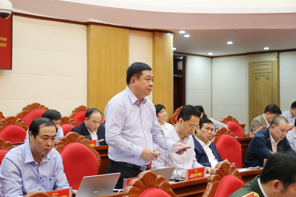 Đồng chí Mai Vũ Tuấn, Giám đốc Trung tâm Truyền thông tỉnh, phát biểu tại hội nghị.