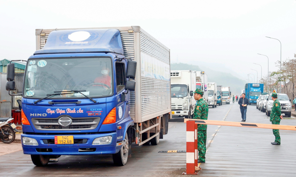 Móng Cái: 925 tấn hàng đầu tiên xuất khẩu qua Lối mở Cầu phao Km3+4 Hải Yên sau kỳ nghỉ Tết