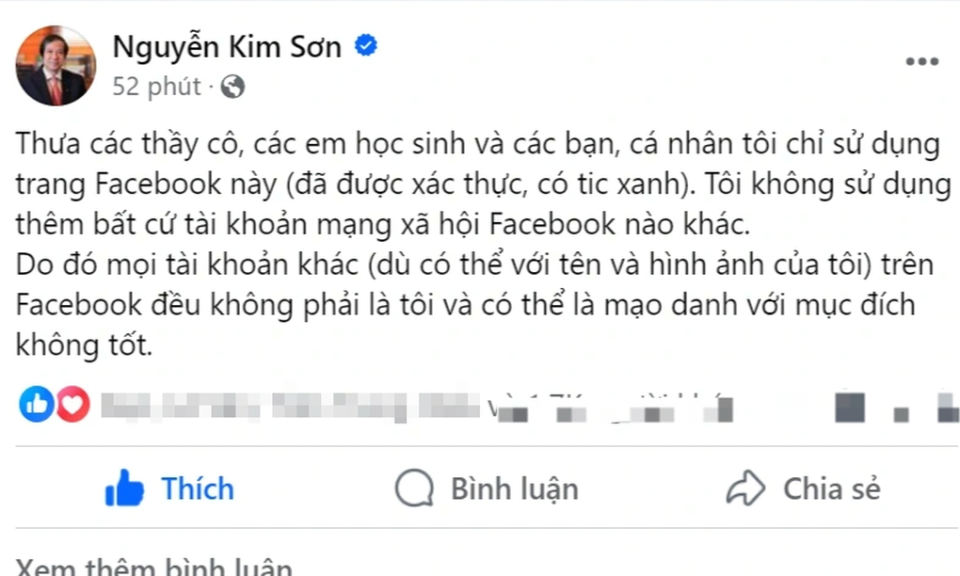 Bộ trưởng Bộ Giáo dục lên tiếng vì bị giả mạo Facebook