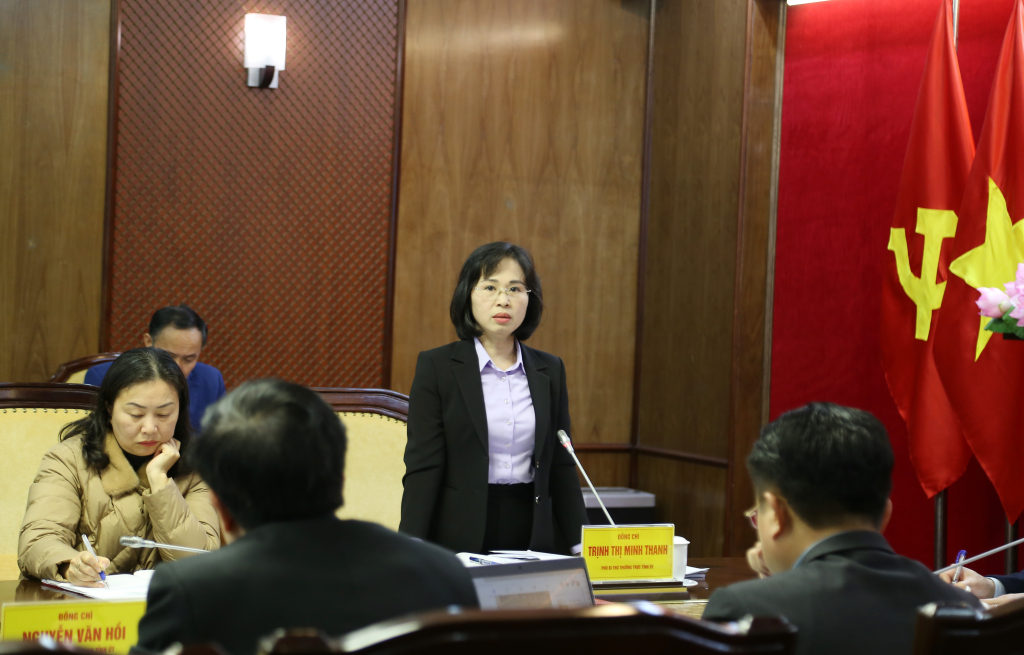 Đồng chí Trịnh Thị Minh Thanh, Phó Bí thư Thường trực Tỉnh ủy, phát biểu tại hội nghị.