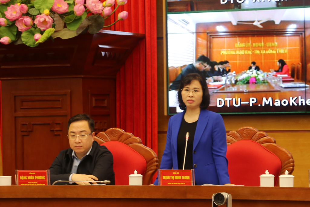 Đồng chí Trịnh Thị Minh Thanh, Phó Bí thư Thường trực Tỉnh ủy, phát biểu tại cuộc làm việc.