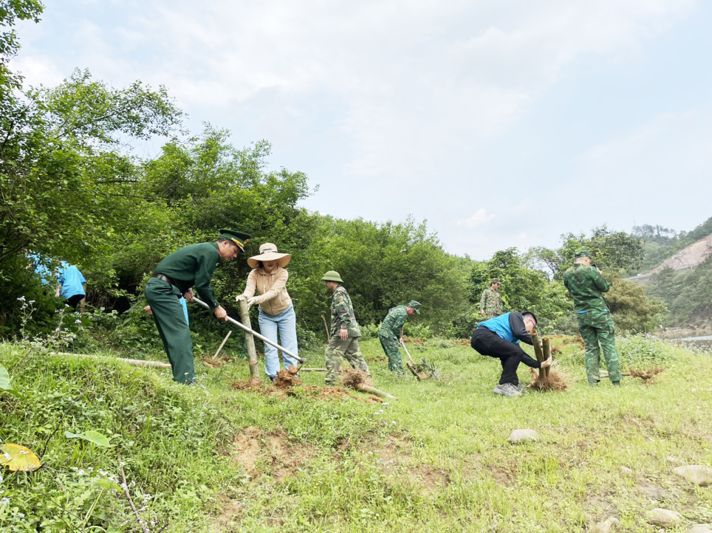 CBCS Đồn BP Bắc Sơn cùng đông đảo ĐVTN, nhân dân trên địa bàn xã Bắc Sơn tổ chức trồng tre dọc biên giới.