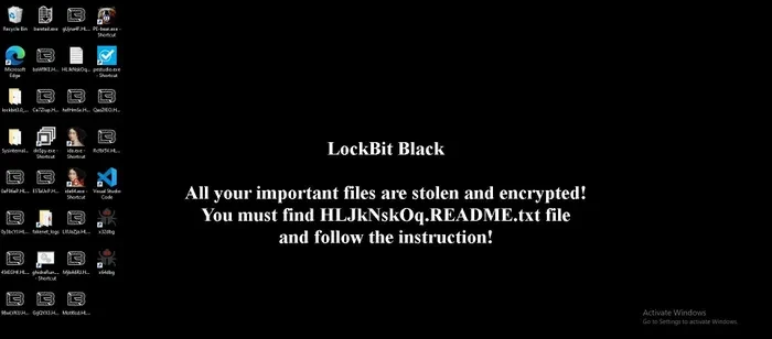 Thông báo mã hóa dữ liệu của mã độc tống tiền LockBit Black. Ảnh: TXOne.