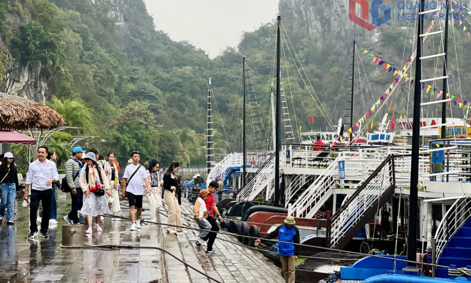 广宁省下龙湾周末接待大量游客前来参观旅游