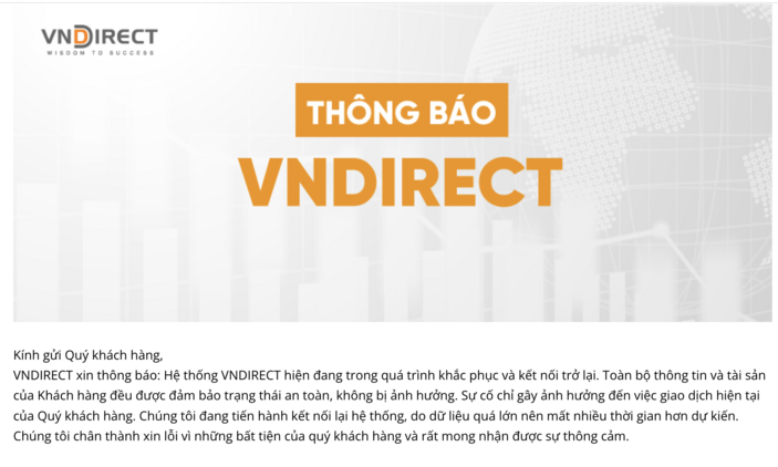 VNDirect vẫn chưa thể kết nối, khôi phục lâu hơn dự kiến