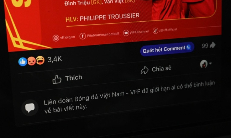 VFF khóa bình luận trên Facebook