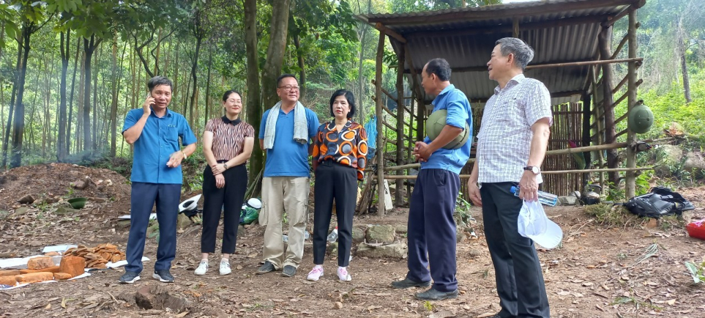 Cán bộ chuyên môn TP Uông Bí khảo sát phế tích chùa Hồ trên địa bàn phường Bắc Sơn.