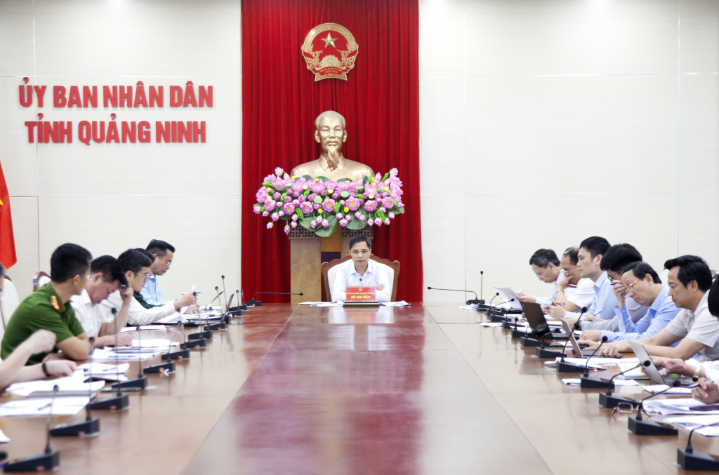 Đồng chi Vũ Văn Diện, Phó Chủ tịch Thường trực UBND tỉnh chủ trì cuộc họp